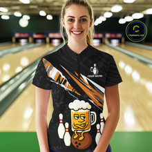 Load image into Gallery viewer, Custom Orange Funny Beer Bowling Jersey for Women Bowling Team Shirts Polo &amp; 1/4 Zip HNT170