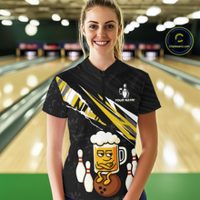 Load image into Gallery viewer, Custom Yellow Funny Beer Bowling Jersey for Women Bowling Team Shirts Polo &amp; 1/4 Zip HNT170