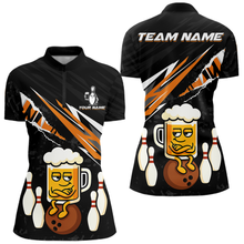 Load image into Gallery viewer, Custom Orange Funny Beer Bowling Jersey for Women Bowling Team Shirts Polo &amp; 1/4 Zip HNT170