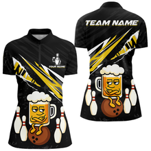 Load image into Gallery viewer, Custom Yellow Funny Beer Bowling Jersey for Women Bowling Team Shirts Polo &amp; 1/4 Zip HNT170