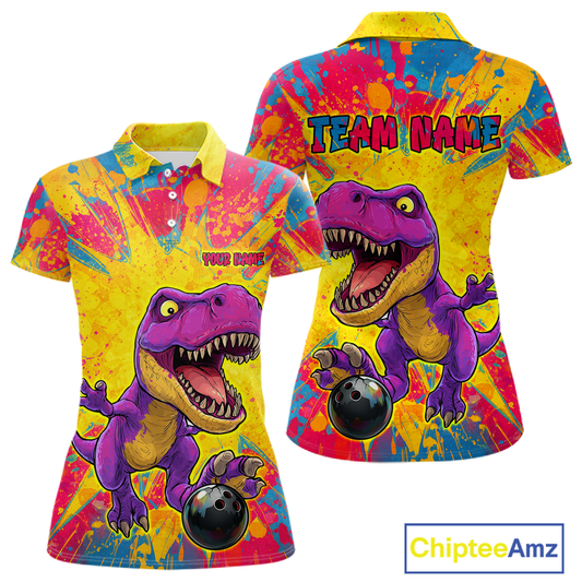 Custom Graffiti Dinosaur Bowling Jersey for Women Unisex Bowling Shirts for Team Polo & 1/4 Zip HNT240