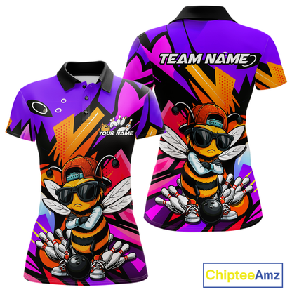 Custom Funny Bee Graffiti Pattern Bowling Jersey for Women Bowling Team Shirts Polo & 1/4 Zip HNT174
