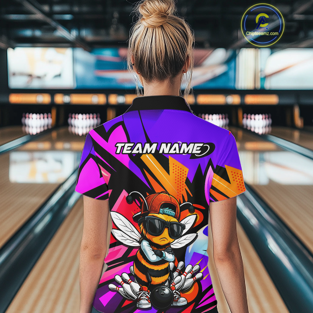 Custom Funny Bee Graffiti Pattern Bowling Jersey for Women Bowling Team Shirts Polo & 1/4 Zip HNT174
