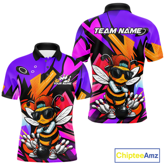 Custom Funny Bee Graffiti Pattern Bowling Jersey for Men Bowling Team Shirts Polo & 1/4 Zip HNT174