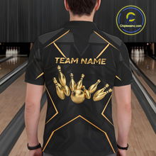 Load image into Gallery viewer, Custom Black and Gold Bowling Jersey for Men Bowling Team Shirts Bowling League Polo &amp; 1/4 Zip HNT175