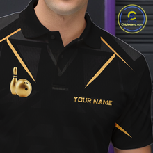 Load image into Gallery viewer, Custom Black and Gold Bowling Jersey for Men Bowling Team Shirts Bowling League Polo &amp; 1/4 Zip HNT175