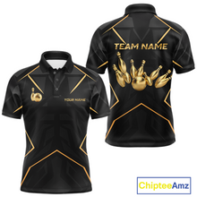 Load image into Gallery viewer, Custom Black and Gold Bowling Jersey for Men Bowling Team Shirts Bowling League Polo &amp; 1/4 Zip HNT175