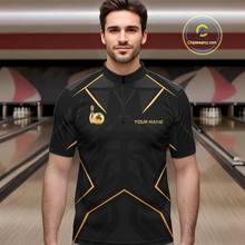 Load image into Gallery viewer, Custom Black and Gold Bowling Jersey for Men Bowling Team Shirts Bowling League Polo &amp; 1/4 Zip HNT175