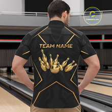 Load image into Gallery viewer, Custom Black and Gold Bowling Jersey for Men Bowling Team Shirts Bowling League Polo &amp; 1/4 Zip HNT175