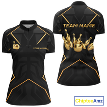 Load image into Gallery viewer, Custom Black and Gold Bowling Jersey for Women Bowling Team Shirts Bowling League Polo &amp; 1/4 Zip HNT175
