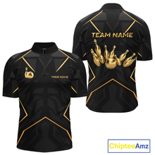Load image into Gallery viewer, Custom Black and Gold Bowling Jersey for Men Bowling Team Shirts Bowling League Polo &amp; 1/4 Zip HNT175