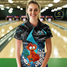 Load image into Gallery viewer, Custom Turquoise Funny Chicken Bowling Jersey for Women Bowling Team Shirts Polo &amp; 1/4 Zip HNT138