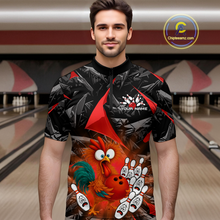 Load image into Gallery viewer, Custom Red Funny Chicken Bowling Jersey for Men Bowling Team Shirts  Polo &amp; 1/4 Zip HNT138
