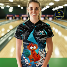 Load image into Gallery viewer, Custom Turquoise Funny Chicken Bowling Jersey for Women Bowling Team Shirts Polo &amp; 1/4 Zip HNT138