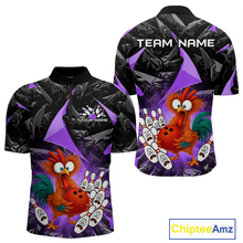 Load image into Gallery viewer, Custom Purple Funny Chicken Bowling Jersey for Men Bowling Team Shirts  Polo &amp; 1/4 Zip HNT138