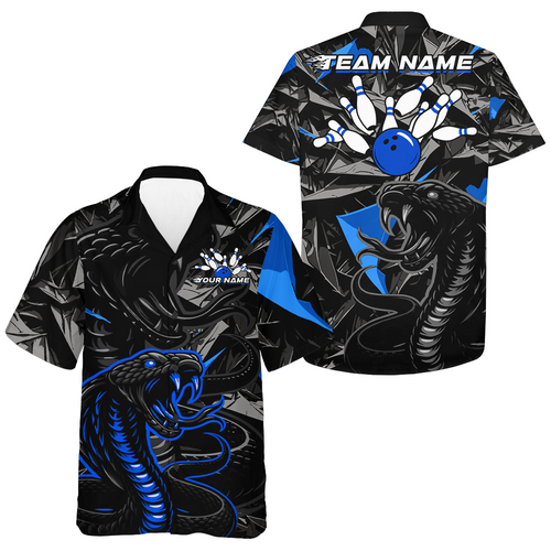 Custom Blue Cobra Snake Hawaiian Bowling Jersey Bowling Team Shirts Bowling Uniform HNT137