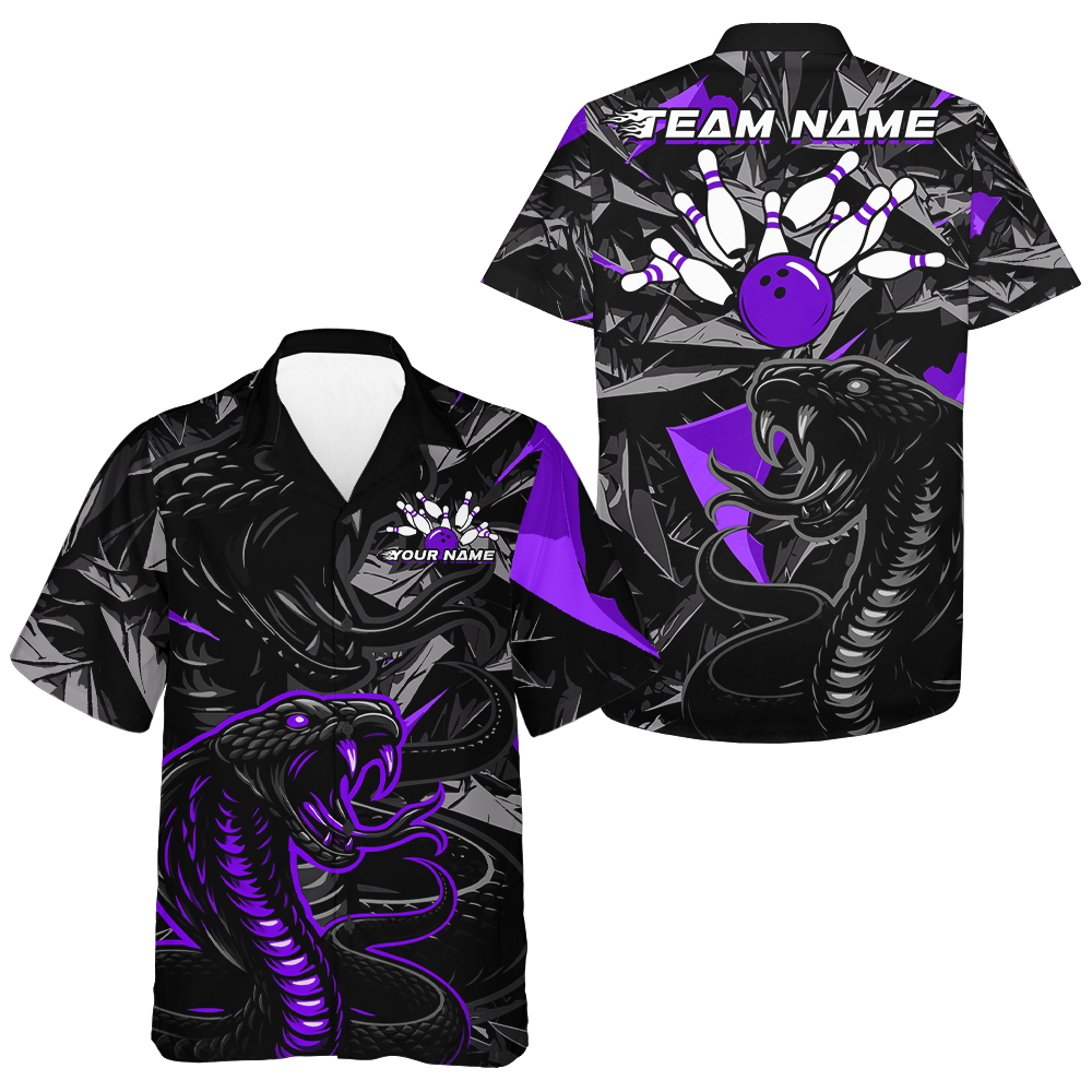 Custom Purple Cobra Snake Hawaiian Bowling Jersey Bowling Team Shirts Bowling Uniform HNT137