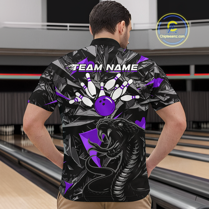 Custom Purple Cobra Snake Bowling Jersey for Men Bowling Team Shirts Bowling Uniform Polo & 1/4 Zip HNT137