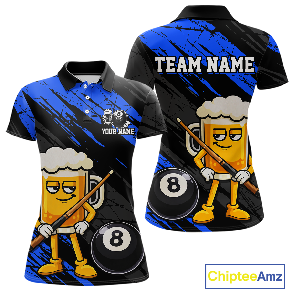 Custom Funny Blue Beer 8 Ball Pool Women Billiard Polo & 1/4 Zip, Billiard Shirt, Billiard Team Jerseys NNT146