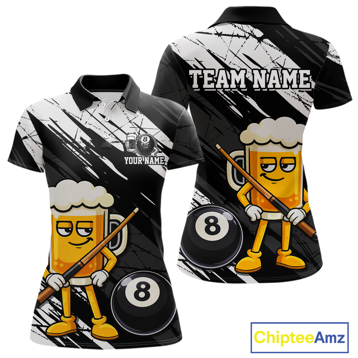 Custom Funny Black Beer 8 Ball Pool Women Billiard Polo & 1/4 Zip, Billiard Shirt, Billiard Team Jerseys NNT146