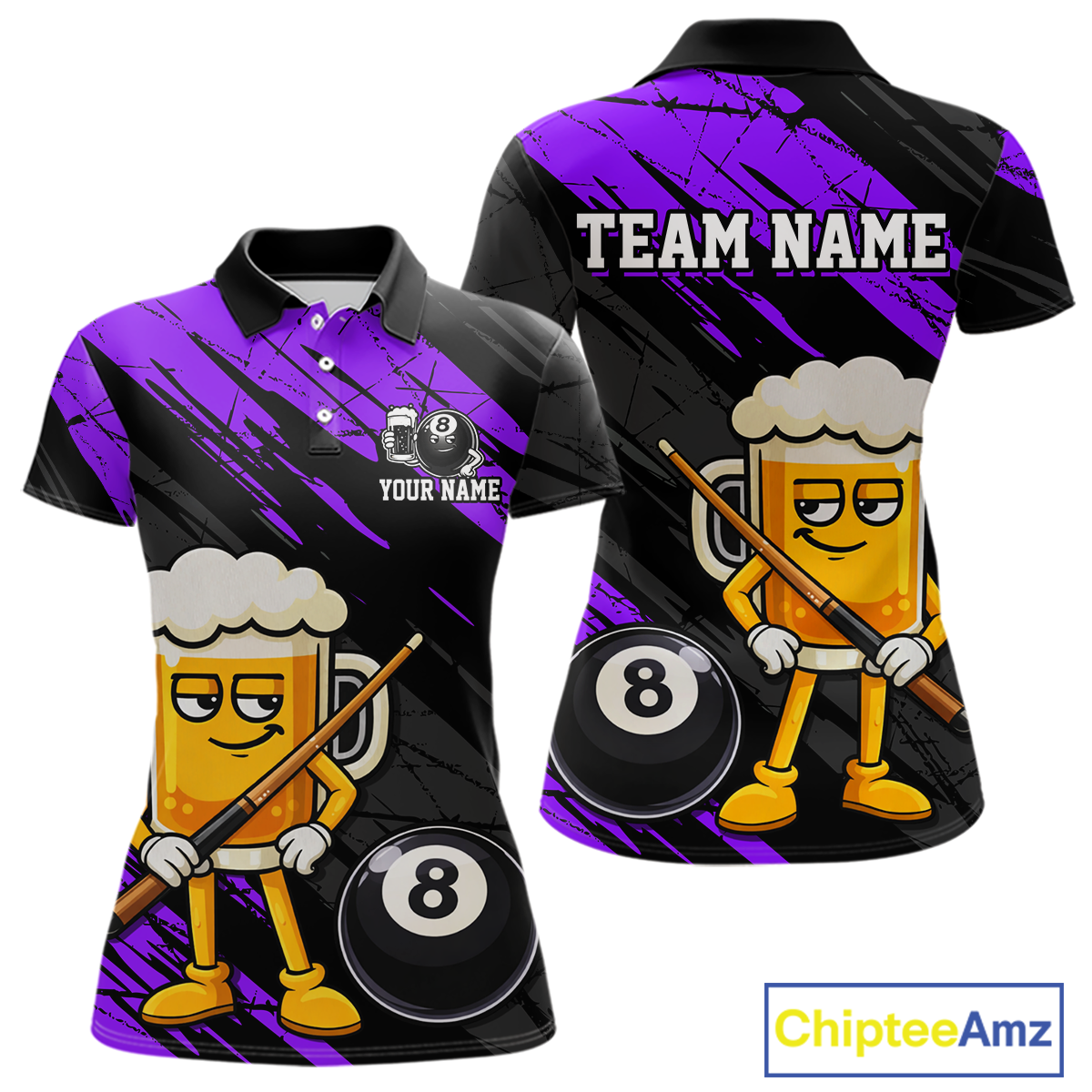 Custom Funny Purple Beer 8 Ball Pool Women Billiard Polo & 1/4 Zip, Billiard Shirt, Billiard Team Jerseys NNT146