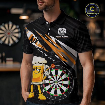 Custom Orange Funny Beer Dart Shirts for Men Darts Team Jerseys Dart Tournament Polo & 1/4 Zip NNT139