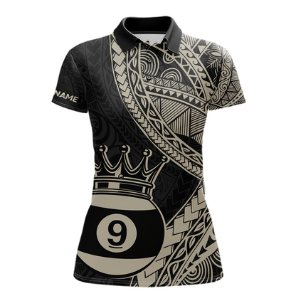 Custom Black and Gold Tribal 9 Ball Pool Billiard Shirt for Women Billiard League  Polo & 1/4 Zip NNT155