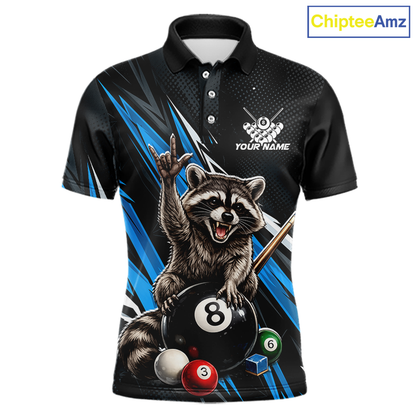 Custom Blue Funny Raccoon 8 Ball Billiard Shirt for Men Billiard Team Jersey Billiard League NNT191