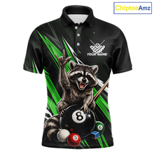 Load image into Gallery viewer, Custom Green Funny Raccoon 8 Ball Billiard Shirt for Men Billiard Team Jersey Billiard League NNT191