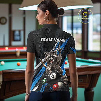 Custom Blue Funny Raccoon 8 Ball Billiard Shirt for Women Billiard Team Jersey Billiard League NNT191