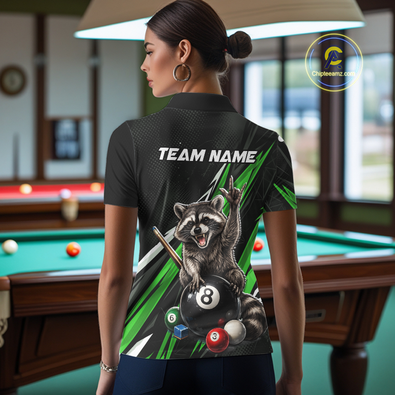 Custom Green Funny Raccoon 8 Ball Billiard Shirt for Women Billiard Team Jersey Billiard League NNT191