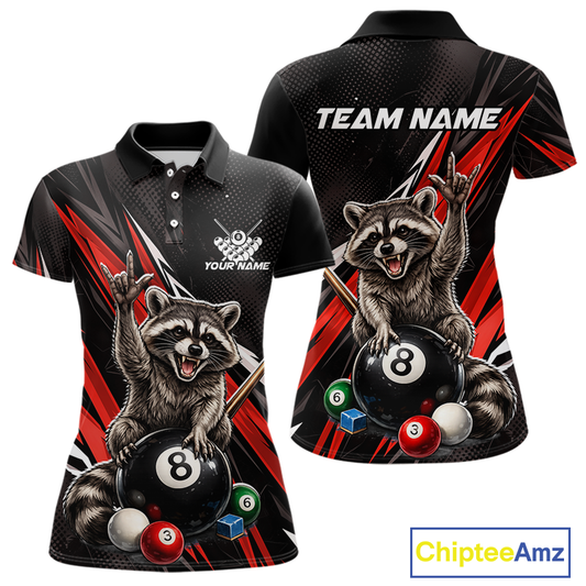 Custom Red Funny Raccoon 8 Ball Billiard Shirt for Women Billiard Team Jersey Billiard League NNT191