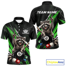 Load image into Gallery viewer, Custom Green Funny Raccoon 8 Ball Billiard Shirt for Men Billiard Team Jersey Billiard League NNT191