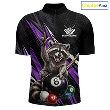 Load image into Gallery viewer, Custom Purple Funny Raccoon 8 Ball Billiard Shirt for Men Billiard Team Jersey Billiard League NNT191