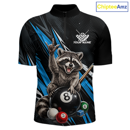 Custom Blue Funny Raccoon 8 Ball Billiard Shirt for Men Billiard Team Jersey Billiard League NNT191