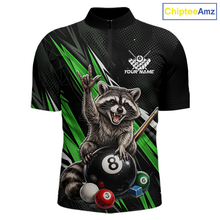 Load image into Gallery viewer, Custom Green Funny Raccoon 8 Ball Billiard Shirt for Men Billiard Team Jersey Billiard League NNT191