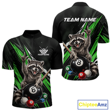 Load image into Gallery viewer, Custom Green Funny Raccoon 8 Ball Billiard Shirt for Men Billiard Team Jersey Billiard League NNT191