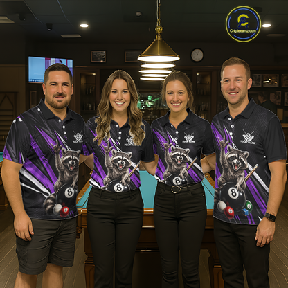 Custom Purple Funny Raccoon 8 Ball Billiard Shirt for Women Billiard Team Jersey Billiard League NNT191