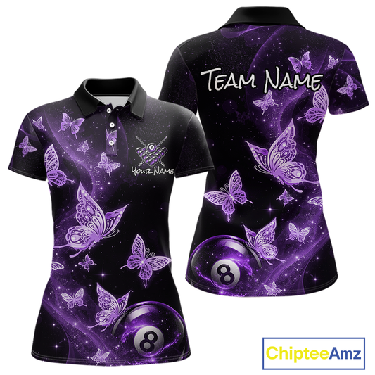 Custom Purple Butterfly Galaxy 8 Ball Billiard Shirt for Women Billiard Team Jersey Billiard League NNT192