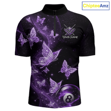 Load image into Gallery viewer, Custom Purlple Butterfly Galaxy 8 Ball Billiard Shirt for Men Billiard Team Jersey Billiard League NNT192