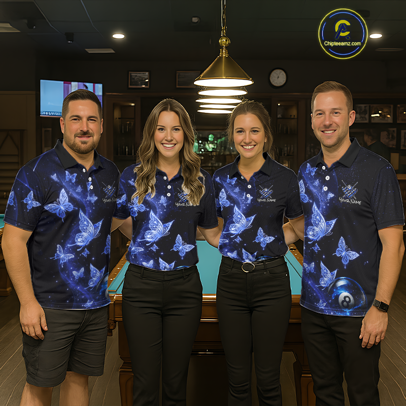 Custom Blue Butterfly Galaxy 8 Ball Billiard Shirt for Women Billiard Team Jersey Billiard League NNT192