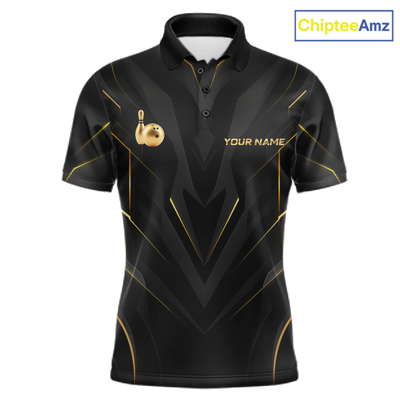Custom Gold Bowling Jersey for Men Bowling Team Shirts Bowling League Polo & 1/4 Zip HNT504