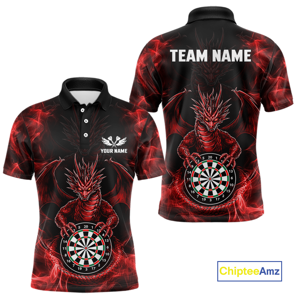 Custom Red Dragon Darts Board Dart Shirts For Men Darts Team Jerseys Polo & 1/4 Zip NNT121