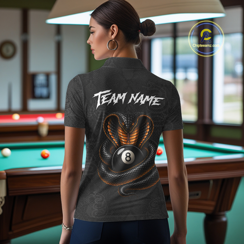 Custom Black Cobra Snake 8 Ball Billiard Shirt for Women Billiard Team Jersey Billiard League NNT188