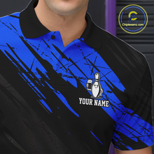 Load image into Gallery viewer, Custom Blue Funny Bowling Tournament Jersey for Men Bowling Team Shirts Polo &amp; 1/4 Zip HNT178