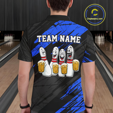 Load image into Gallery viewer, Custom Blue Funny Bowling Tournament Jersey for Men Bowling Team Shirts Polo &amp; 1/4 Zip HNT178