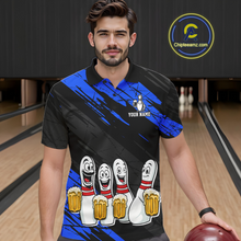Load image into Gallery viewer, Custom Blue Funny Bowling Tournament Jersey for Men Bowling Team Shirts Polo &amp; 1/4 Zip HNT178