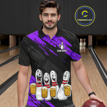 Load image into Gallery viewer, Custom Purple Funny Bowling Tournament Jersey for Men Bowling Team Shirts Polo &amp; 1/4 Zip HNT178