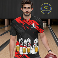 Load image into Gallery viewer, Custom Red Funny Bowling Tournament Jersey for Men Bowling Team Shirts Polo &amp; 1/4 Zip HNT178