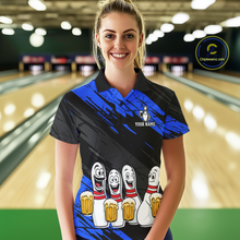Load image into Gallery viewer, Custom Blue Funny Bowling Tournament Jersey for Women Bowling Team Shirts Polo &amp; 1/4 Zip HNT178